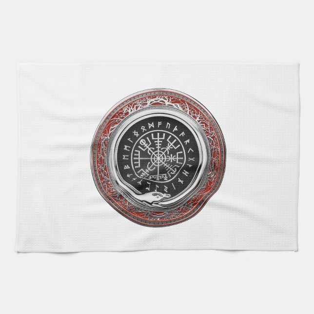 [300] Vegvisir - Viking Silver Magic Runic Compass Tea Towel (Horizontal)