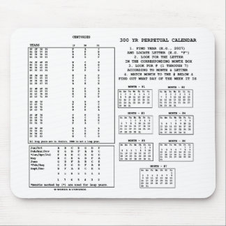 300 Year Perpetual Calendar (Day Of The Week) Mouse Mat