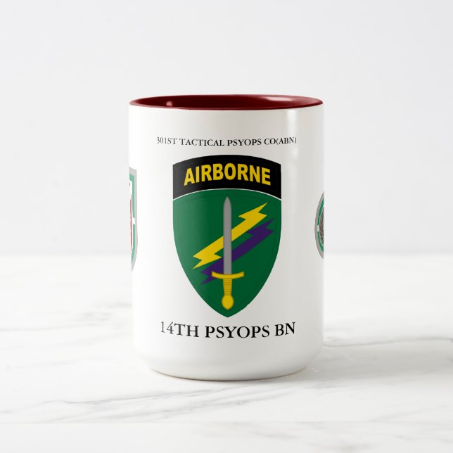 301ST TACTICAL PSYOPS CO(ABN) 14TH PSYOPS BN Two-Tone COFFEE MUG (Center)