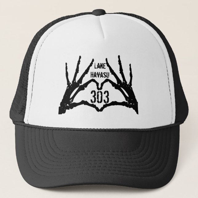 303 LAKE HAVASU with Skull Heart Hands Trucker Hat (Front)