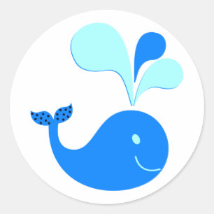 307607 CUTE CARTOON BLUE WHALE GRAPHICS CLASSIC ROUND STICKER