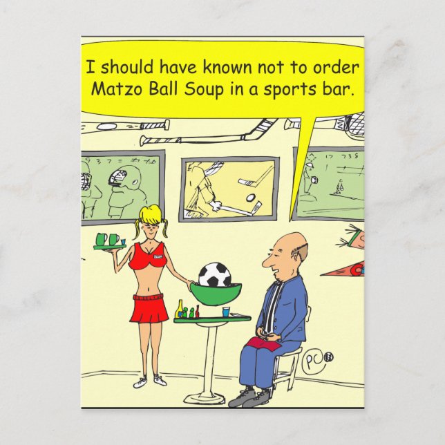 307 matzo ball sports bar cartoon postcard (Front)