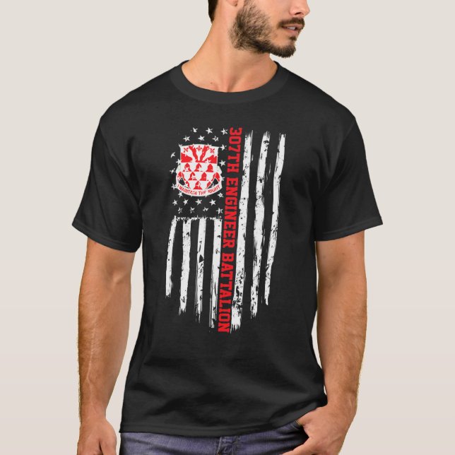 307th Engineer Battalion American Flag T-Shirt (Front)