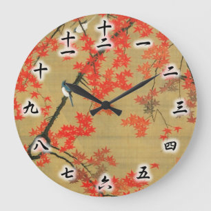 30. 紅葉小禽図, 若冲 Maple & Small Birds, Jakuchū Large Clock