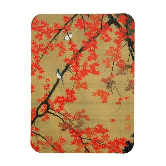 30. 紅葉小禽図, 若冲 Maple & Small Birds, Jakuchū Magnet (Vertical)