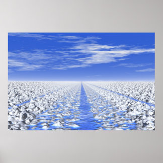 #30-01 Cyan Ice Path: Meditative Snow Field Poster