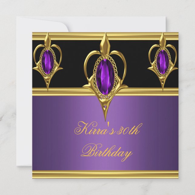 30 30th Elegant Birthday Purple Gem Black Gold Invitation (Front)