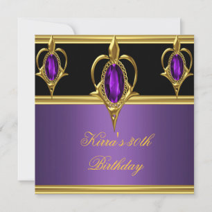 30 30th Elegant Birthday Purple Gem Black Gold Invitation