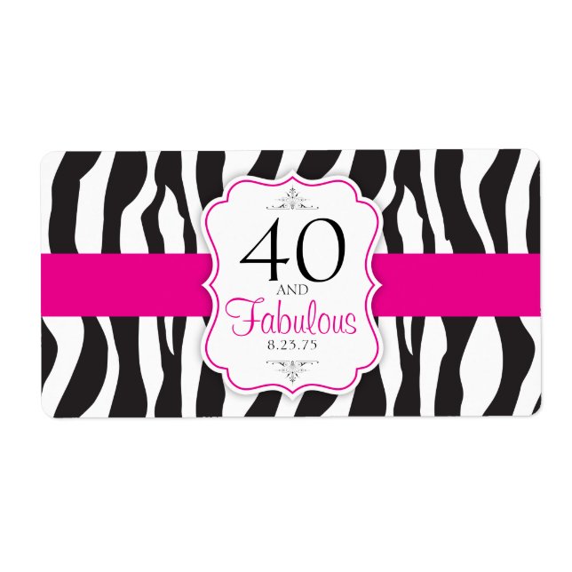 30/40/50/60 Fabulous Zebra Water Bottle Labels (Front)