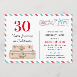30 40 50 Adult Travel Adventure Birthday Party Invitation