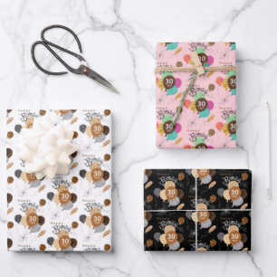 30 Amazing Years Animal Pattern Birthday Balloons Wrapping Paper Sheet