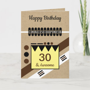 30 and awesome brown black 30th rustic Birthday Card