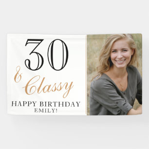 30 and Classy Elegant White 30th Birthday Photo Banner