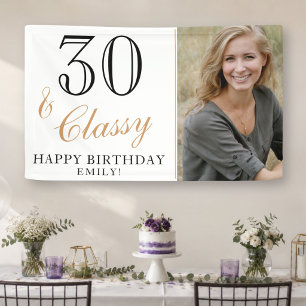 30 and Classy Elegant White 30th Birthday Photo Banner