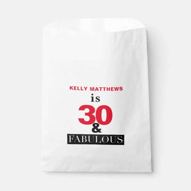 30 and Fabulous 30th Birthday Favour Bags (Front)