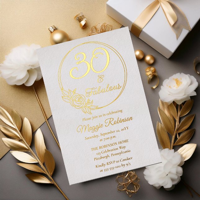 30 and Fabulous 30th Birthday Party Stamped (Simply Elegant "30 and Fabulous" 30th Birthday Party Stamped Foil Invitation)