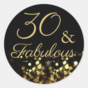 30 and Fabulous Black and Gold Birthday Sticker