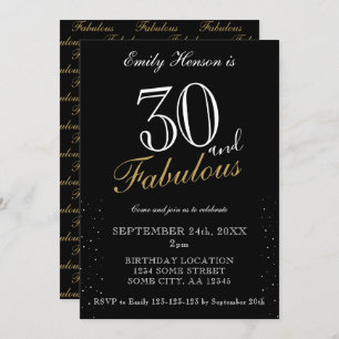30 and Fabulous Black Elegant Script Birthday Invitation