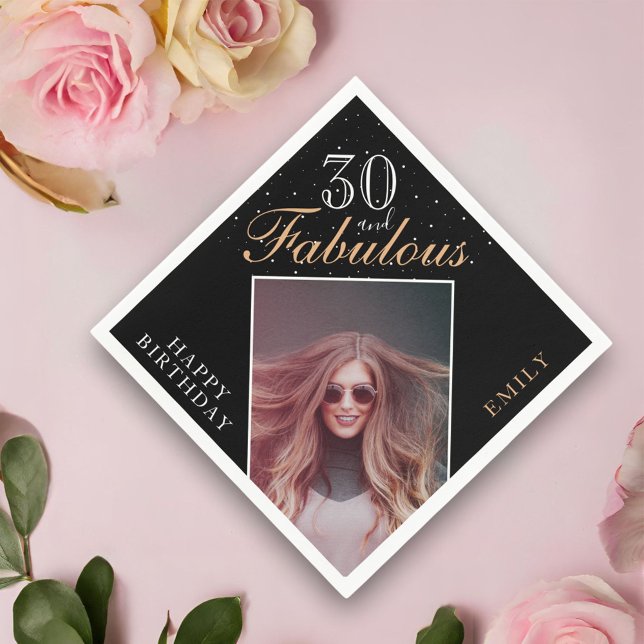 30 and Fabulous Elegant 30th Birthday Party Photo Napkin (Creator Uploaded)