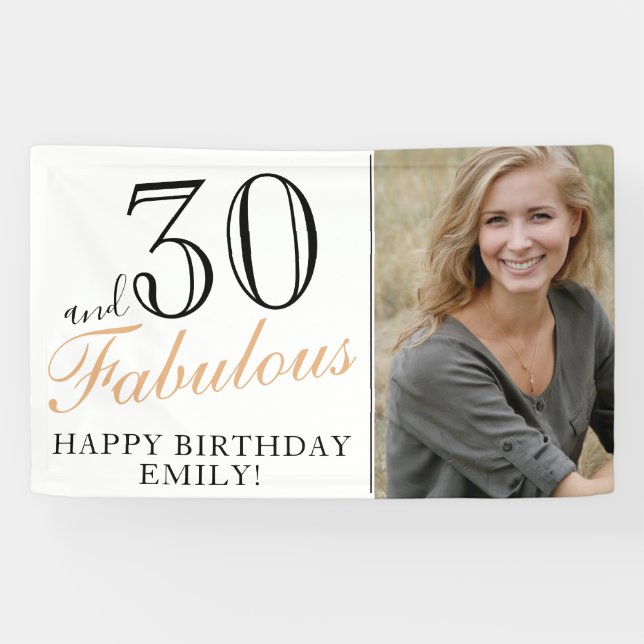 30 and Fabulous Elegant 30th Birthday Photo Banner (Horizontal)