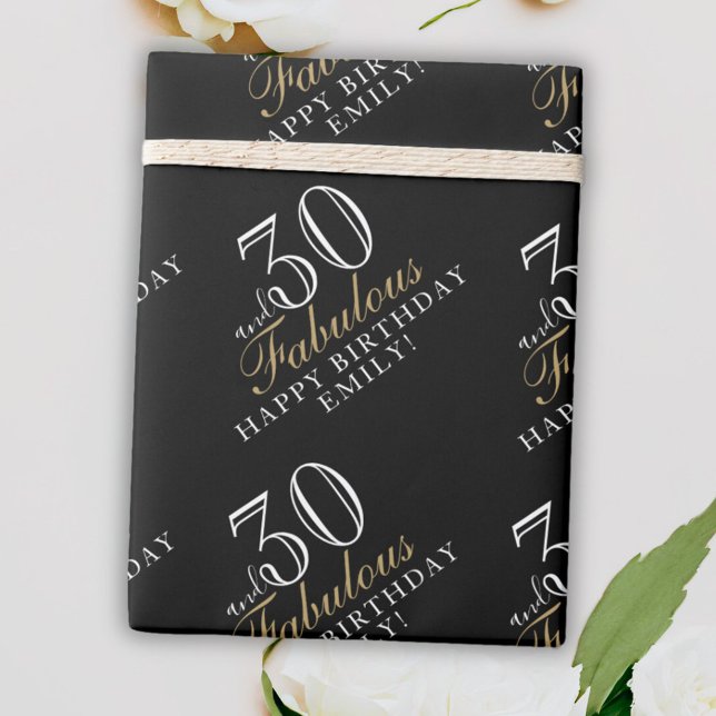 30 and Fabulous Elegant Black 30th Birthday Wrapping Paper (Creator Uploaded)