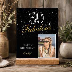 30 and Fabulous Elegant Black Birthday Photo  Acrylic Sign