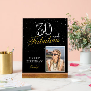 30 and Fabulous Elegant Black Birthday Photo  Acrylic Sign
