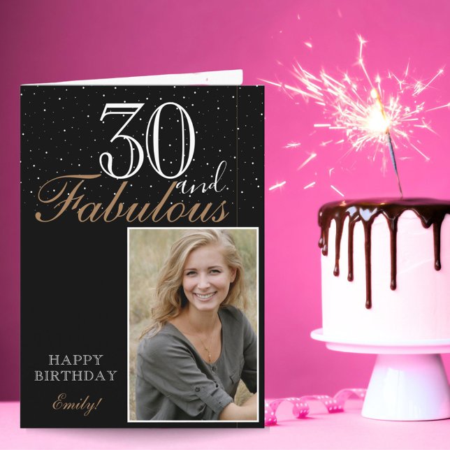 30 and Fabulous Elegant Black Birthday Photo  Card (Creator Uploaded)
