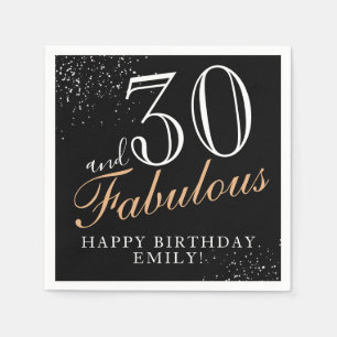 30 and Fabulous Elegant Black Script 30th Birthday Napkin