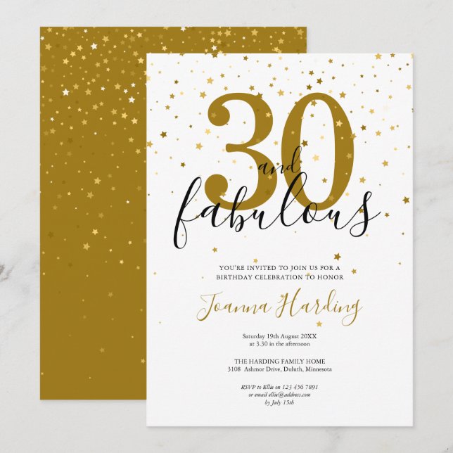 30 and Fabulous Elegant Gold and Black Birthday Invitation (Front/Back)