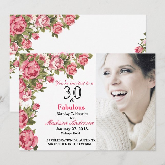 30 and Fabulous Floral | 30th Birthday Invitations (Front/Back)