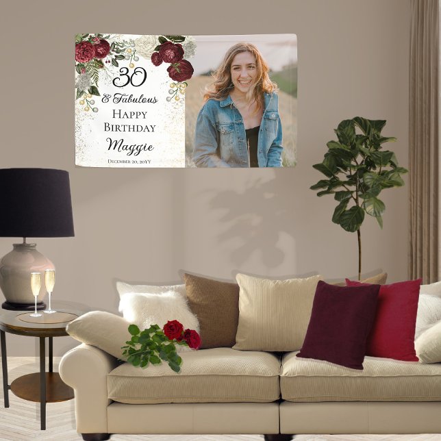 30 and Fabulous Glam Rose Floral Birthday Party Banner (Creator Uploaded)