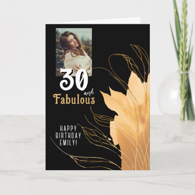 30 and Fabulous Gold Foliage 30th Birthday Photo Card (Front)