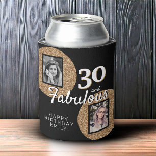 30 and Fabulous Gold Glitter 2 Photo 30th Birthday Can Cooler