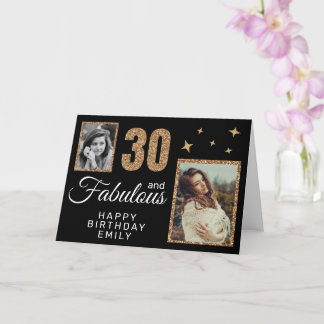 30 and Fabulous Gold Glitter 2 Photo 30th Birthday Card