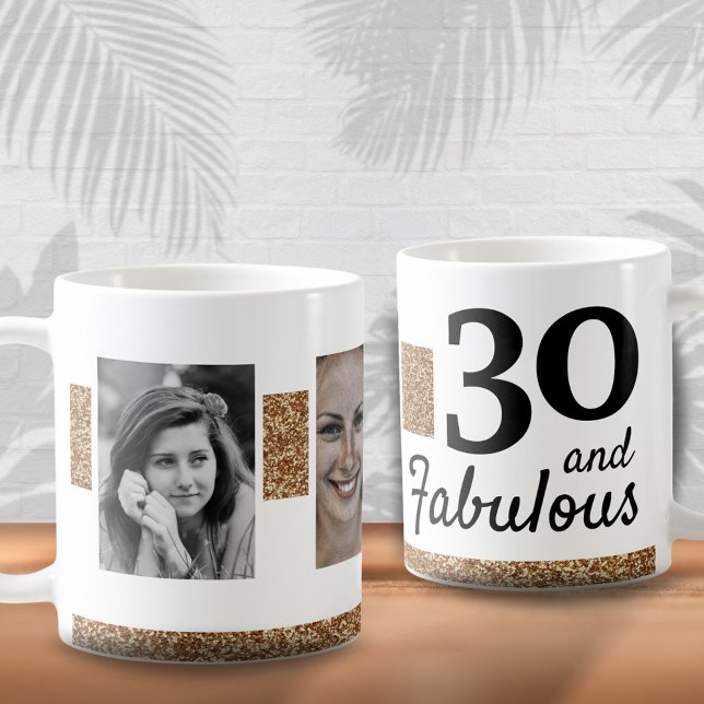30 and Fabulous Gold Glitter 2 Photo 30th Birthday Coffee Mug (Creator Uploaded)