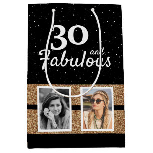 30 and Fabulous Gold Glitter 2 Photo 30th Birthday Medium Gift Bag