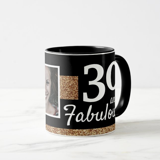 30 and Fabulous Gold Glitter 2 Photo 30th Birthday Mug (Front Right)