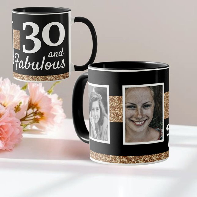 30 and Fabulous Gold Glitter 2 Photo 30th Birthday Mug (Creator Uploaded)