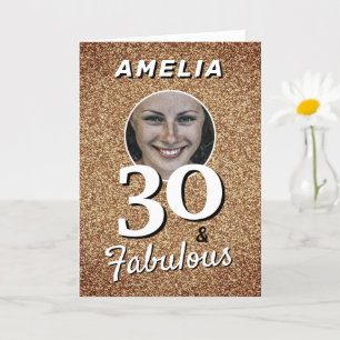 30 and Fabulous Gold Glitter 30th Birthday Photo Card