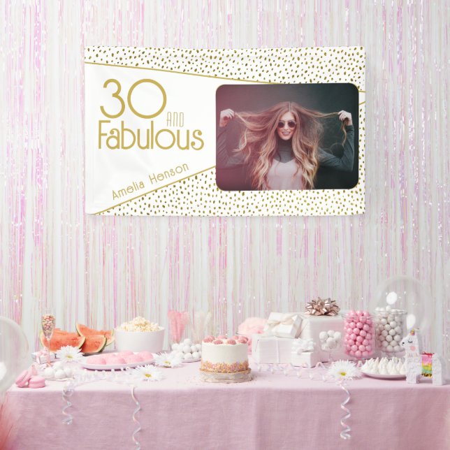 30 and Fabulous Gold Glitter Photo 30th Birthday Banner (Party)