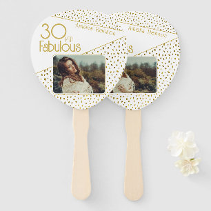 30 and Fabulous Gold Glitter Photo 30th Birthday Hand Fan