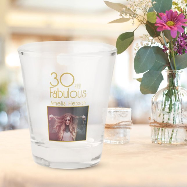 30 and Fabulous Gold Glitter Photo 30th Birthday  Shot Glass (Creator Uploaded)