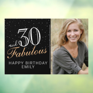 30 and Fabulous Modern Black 30th Birthday Photo Window Cling
