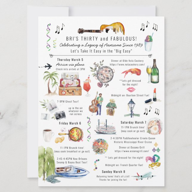 30 and Fabulous | New Orleans Birthday Itinerary I Invitation (Front)
