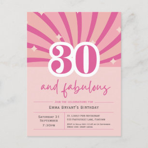 30 and Fabulous Pink 30th Birthday Invitation Postcard