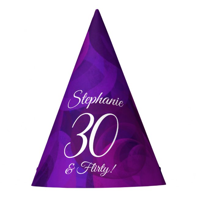 30 and Flirty Elegant Purple Birthday Party Hat (Front)