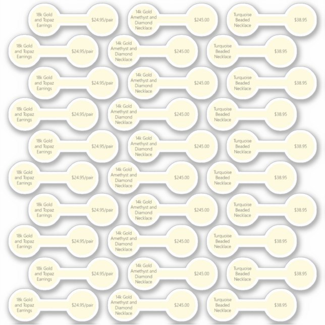 30 Antique White Barbell Price Tag Stickers (Front)