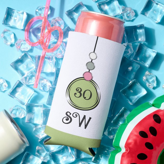  30 birthday add initials any age green white seltzer can cooler (In Situ Summer)