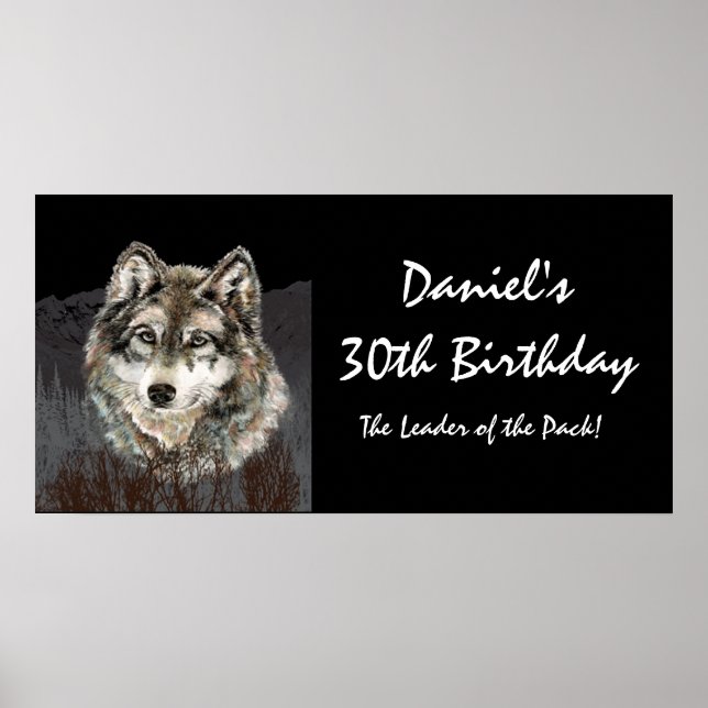 30 Birthday Banner Leader of the Pack Wolf Fun Poster (Front)
